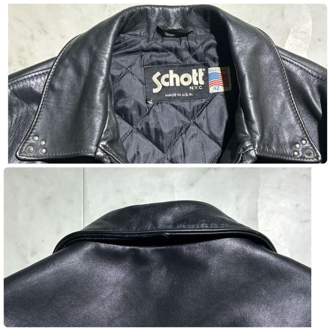 希少XL schott レザージャケット 692 黒 キルティング ライダース