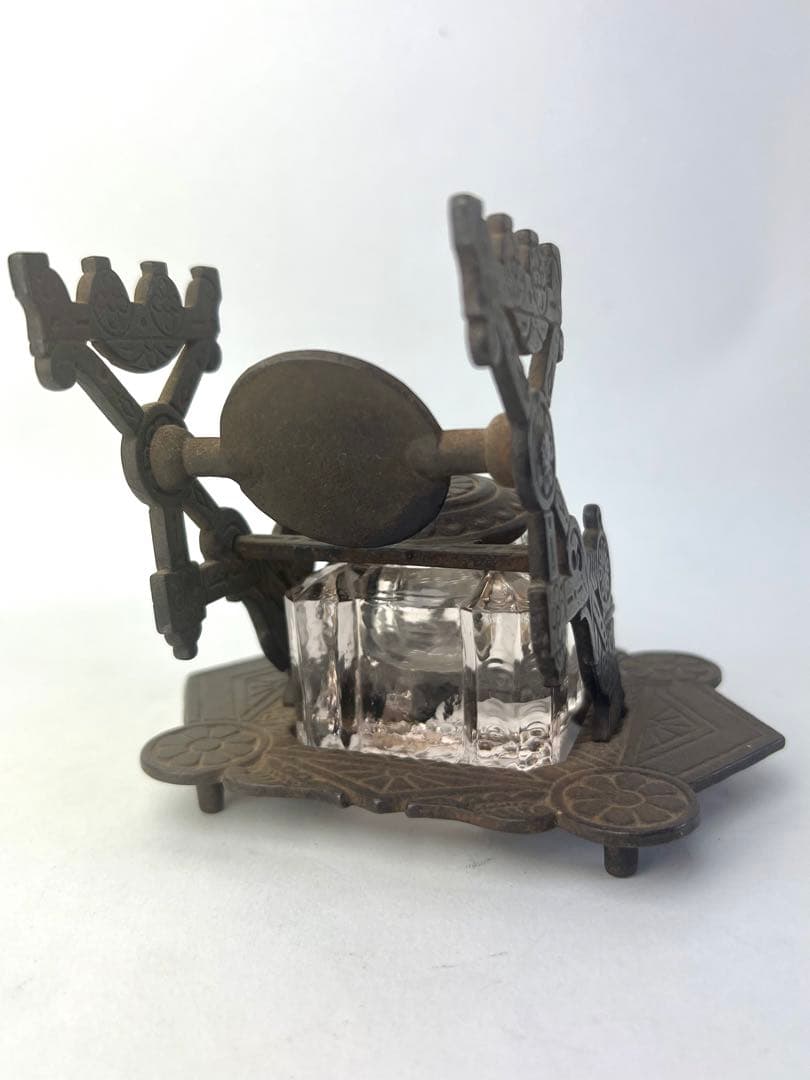 146年もの アンティーク インク壺 ペンレスト 1879年製 つけペン ガラス