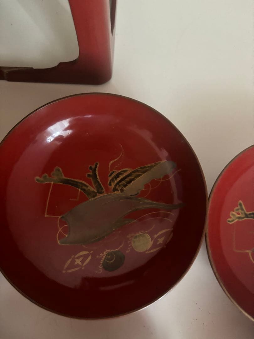 ビンテージ！古道具！推定　明治　征露記念　漆　盃　セット　木箱入り　10個　台