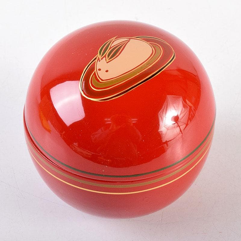 茶道具　加賀蒔絵師　和田寿峰作　独楽兎　日の丸　棗　共箱　V　6997