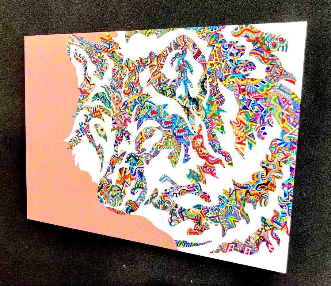 値下げ　原画　狼　動物画　絵画　アクリル画　現代アート　細密画　一点物　手描き
