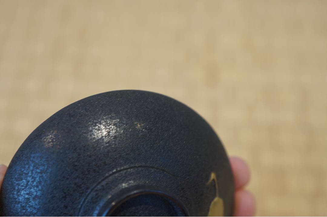 茄子高蒔絵・富士山蒔絵・朱印入り 黒乾漆粉塗 小吸物椀 2客/ 木製漆器 茶懐石