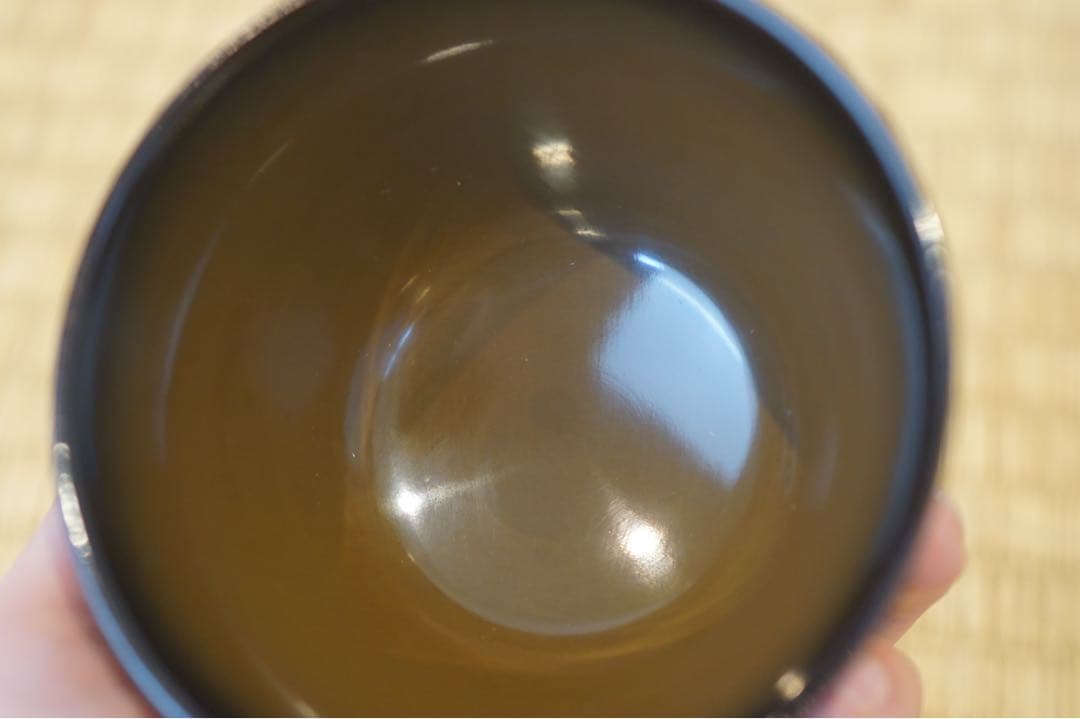 茄子高蒔絵・富士山蒔絵・朱印入り 黒乾漆粉塗 小吸物椀 2客/ 木製漆器 茶懐石