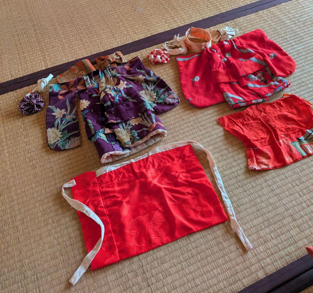 2*r様 昭和初期　正絹縮緬　市松人形 ２体 伝統工芸品 紫 赤　ビスクドール