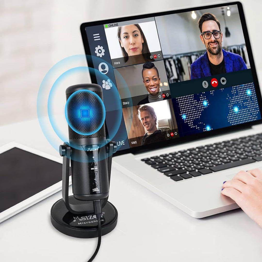 マイク コンデンサーマイク USBプラグアンドプレイ PC