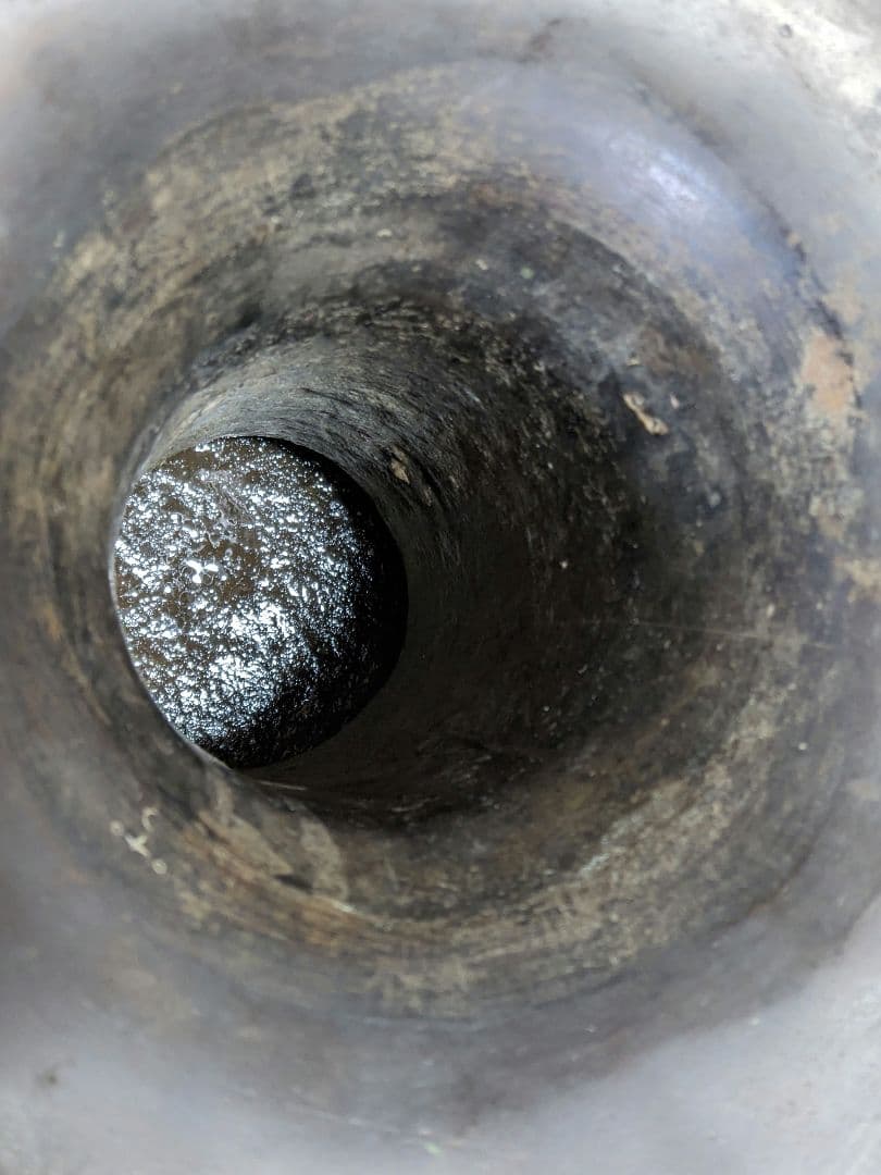 ♦古作 古銅 鎚起 盤口形 雷文様形双耳 三足 花器 大正時代 明治時代 骨董品