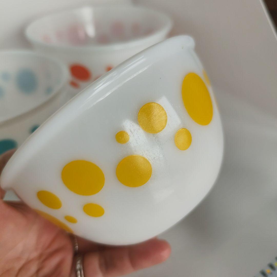 美品　Hazel Atlas ヘーゼルアトラス　ポルカドット　水玉　ボウル 4個