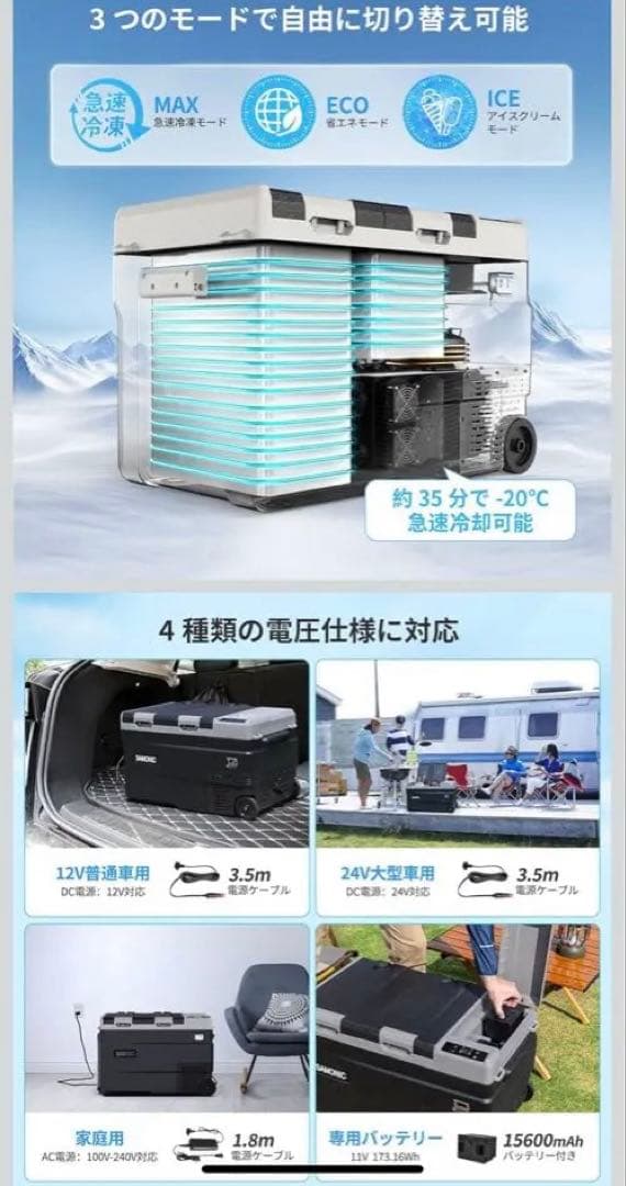 新品/未使用　SAMONIC ポータブル冷蔵庫 55L バッテリー付　車載冷蔵庫