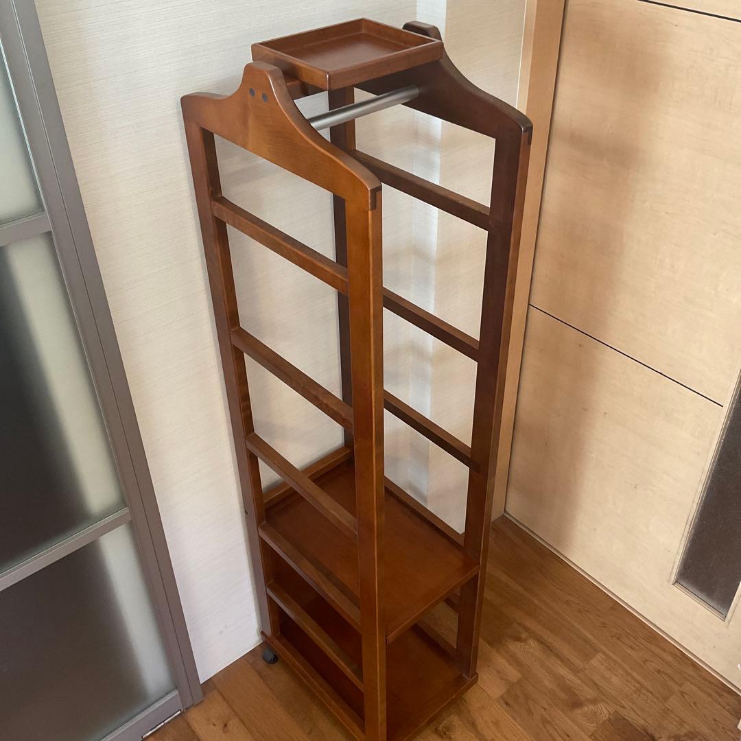 『専用品』豊岡クラフト　木製 ハンガーラック　日本製　上部トレイ・キャスター付き