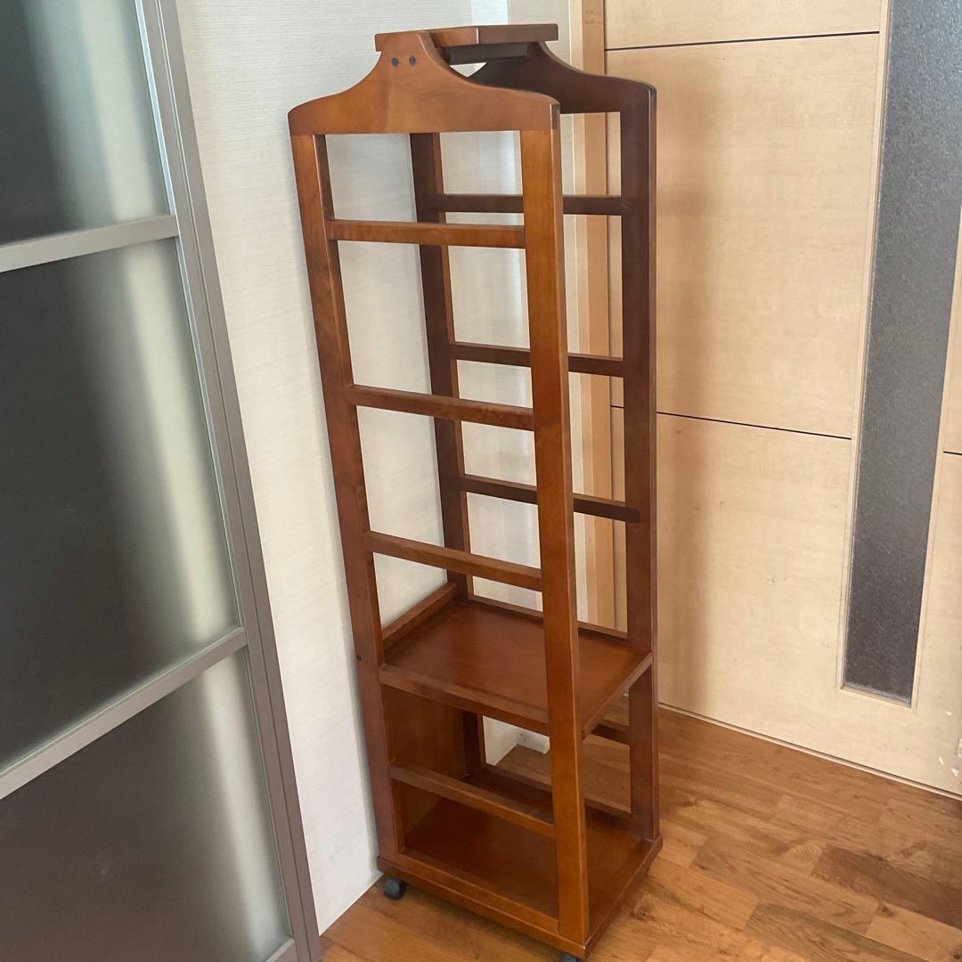 『専用品』豊岡クラフト　木製 ハンガーラック　日本製　上部トレイ・キャスター付き