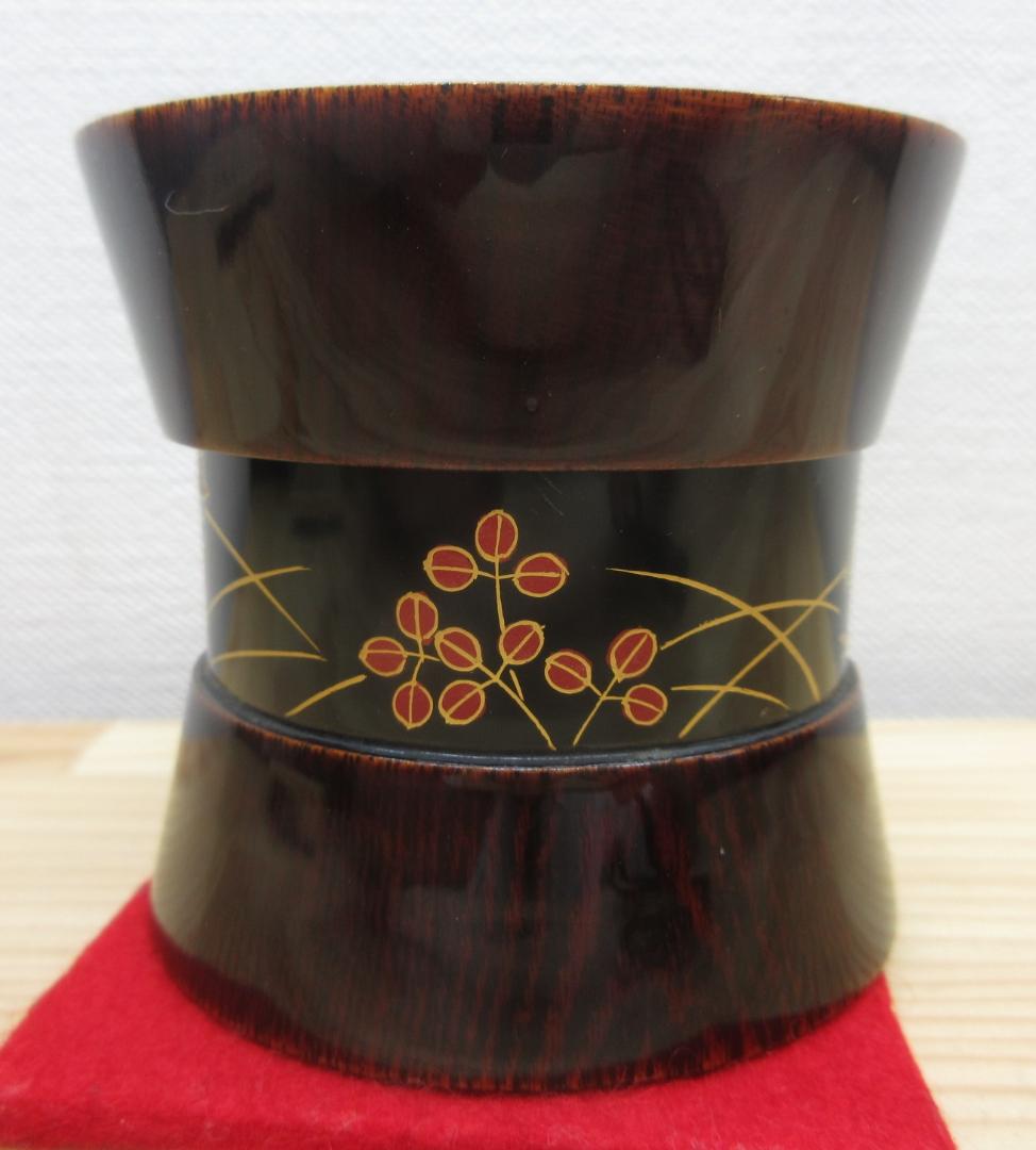 送料込【逢絢亭】茶道具 棗 茶器 京塗 秋草蒔絵 杵形 木製 北村葵春 共箱入り