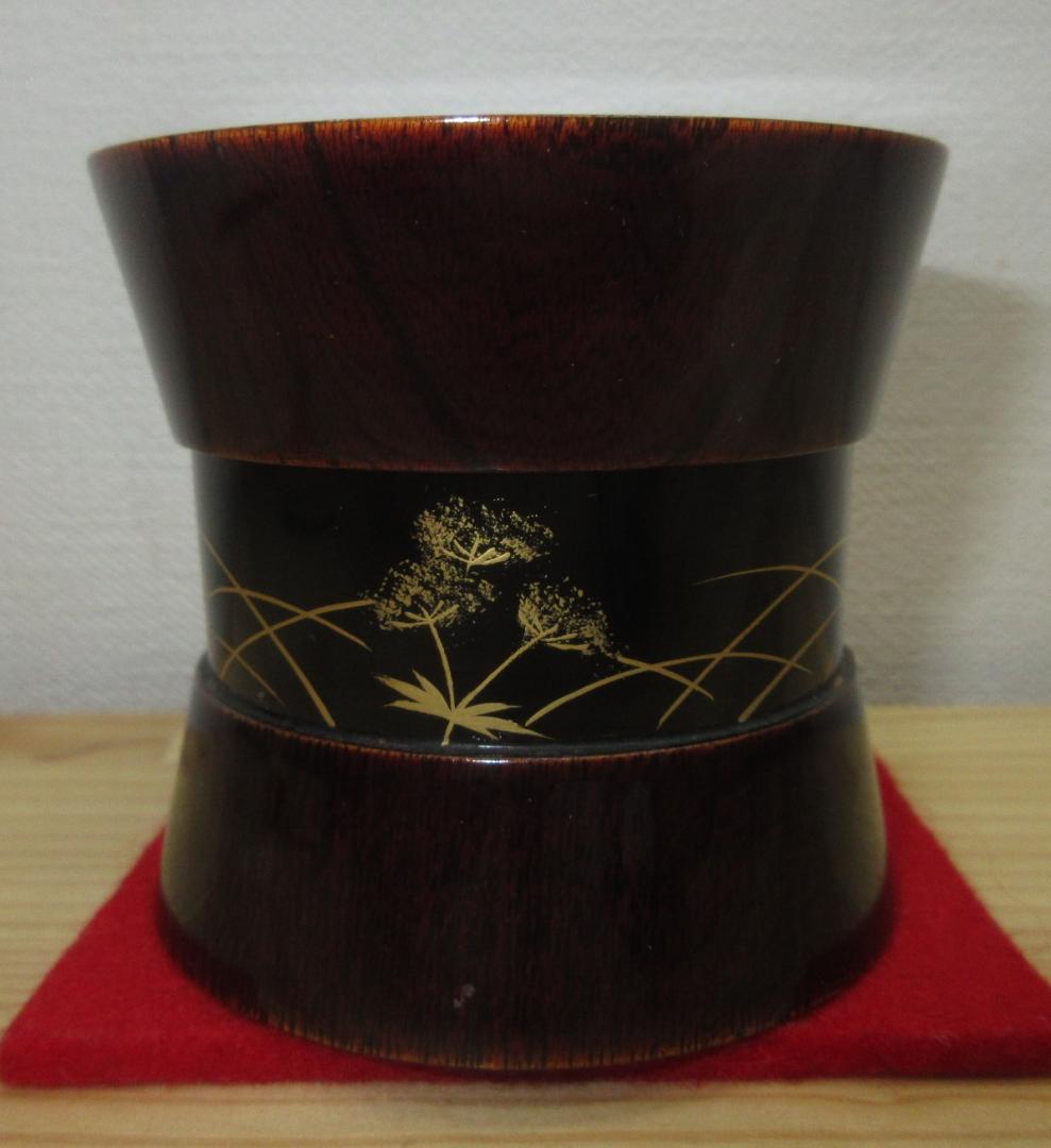 送料込【逢絢亭】茶道具 棗 茶器 京塗 秋草蒔絵 杵形 木製 北村葵春 共箱入り