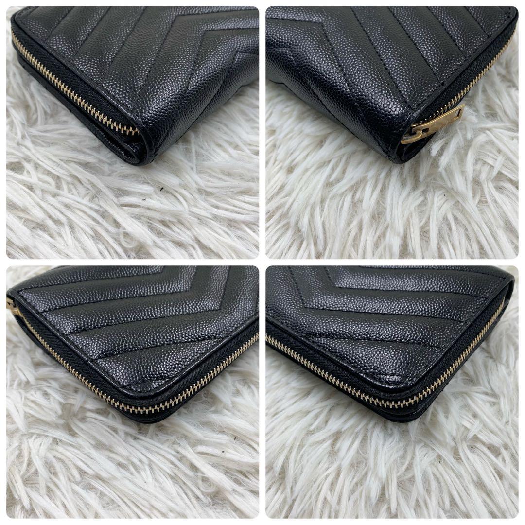 【✨美品✨】サンローラン カサンドラ 二つ折り財布 Vステッチ ブラック