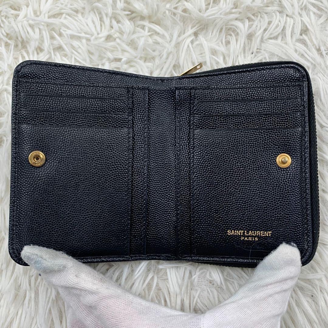 【✨美品✨】サンローラン カサンドラ 二つ折り財布 Vステッチ ブラック