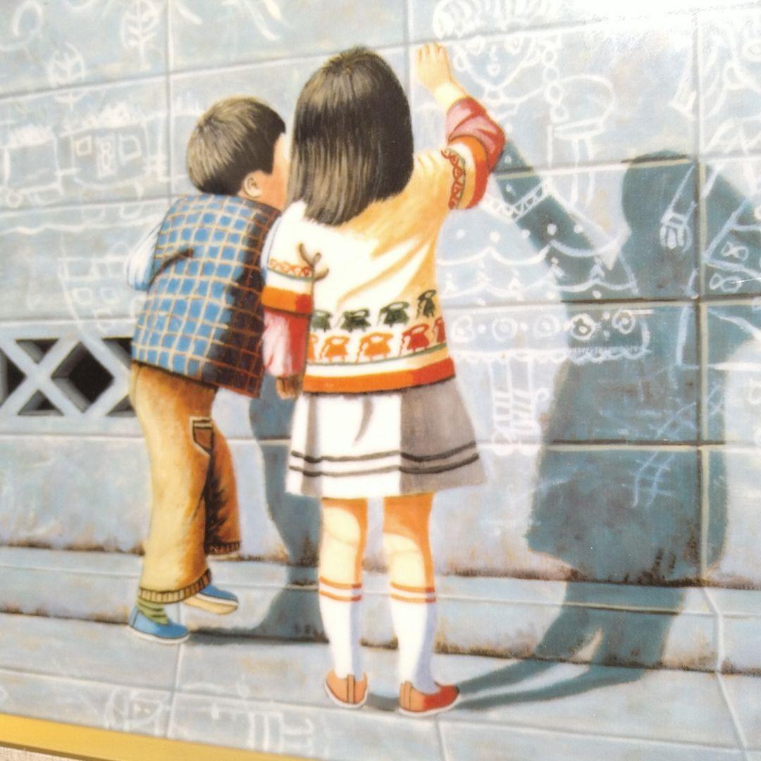 AB18 望月一雄作 陶板画【落書き】九谷焼 画歴付 未使用 美品