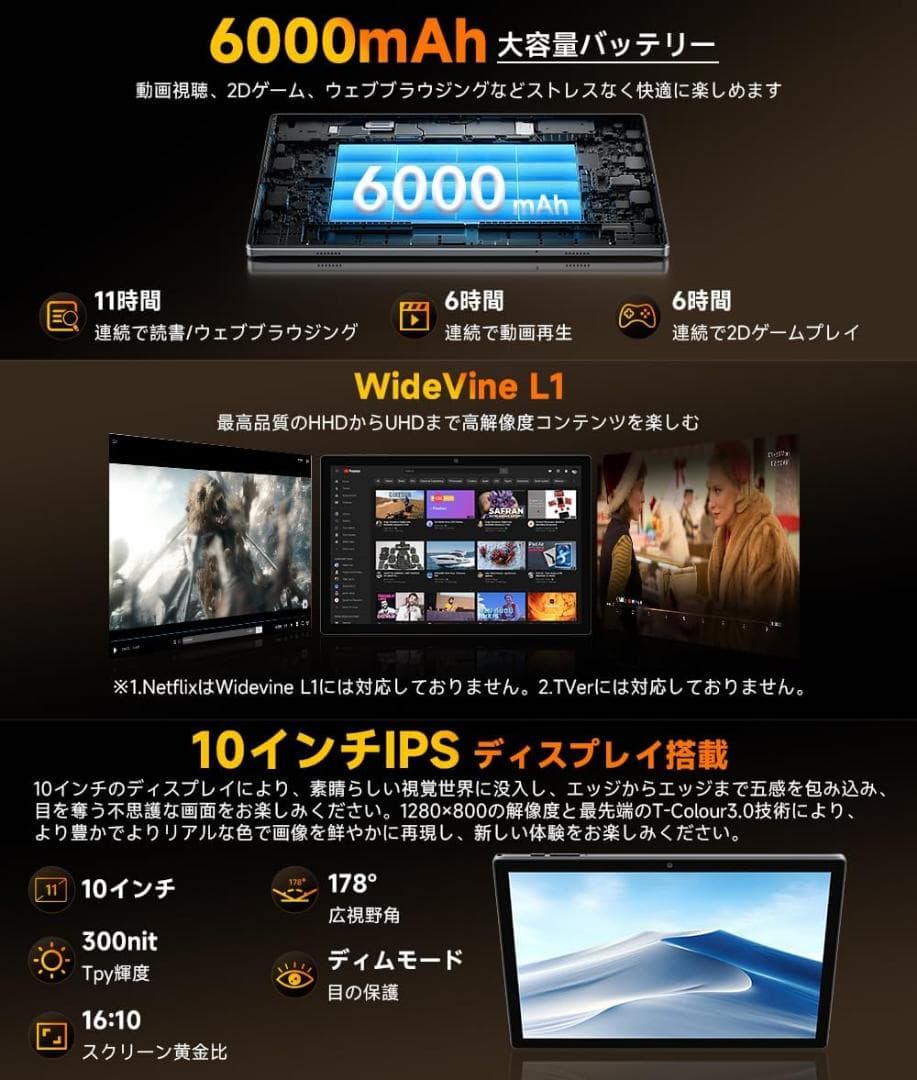タブレット Android 16強化版 24GB+64GB 10インチ