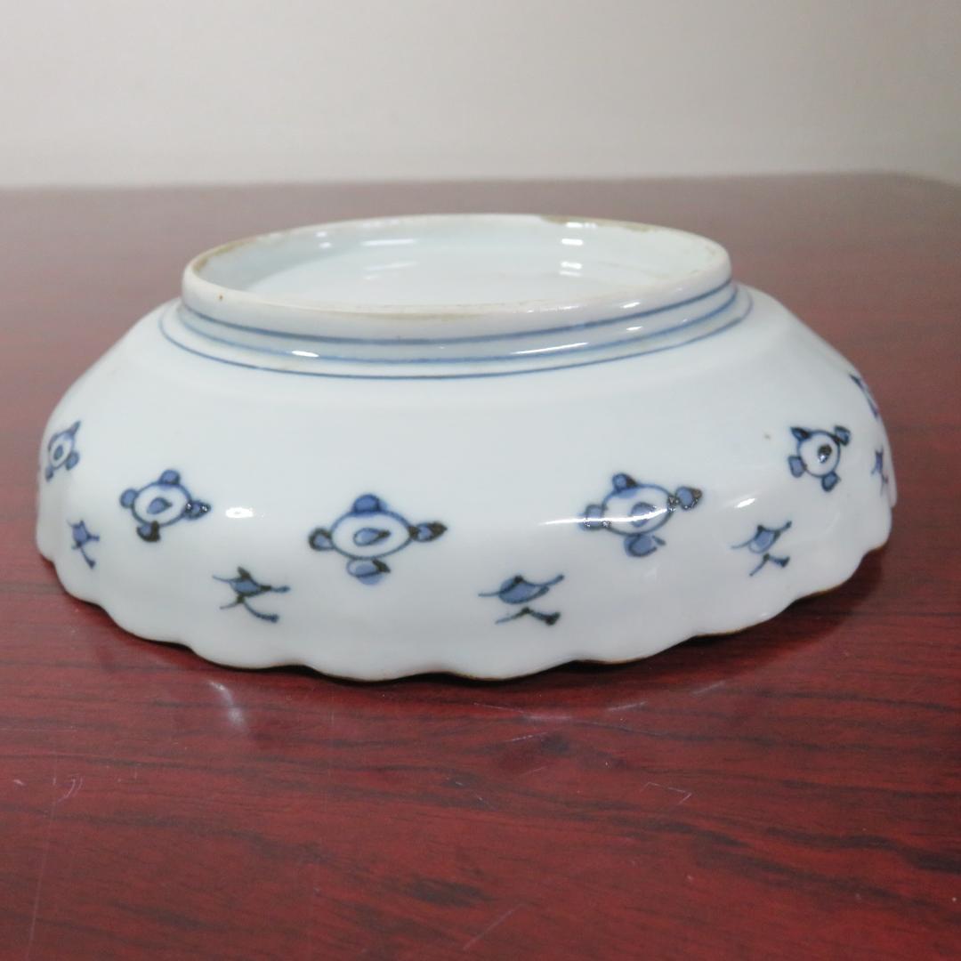 皿 2枚 染付 鳥 花 島 海 窯傷 明治 大正 その1