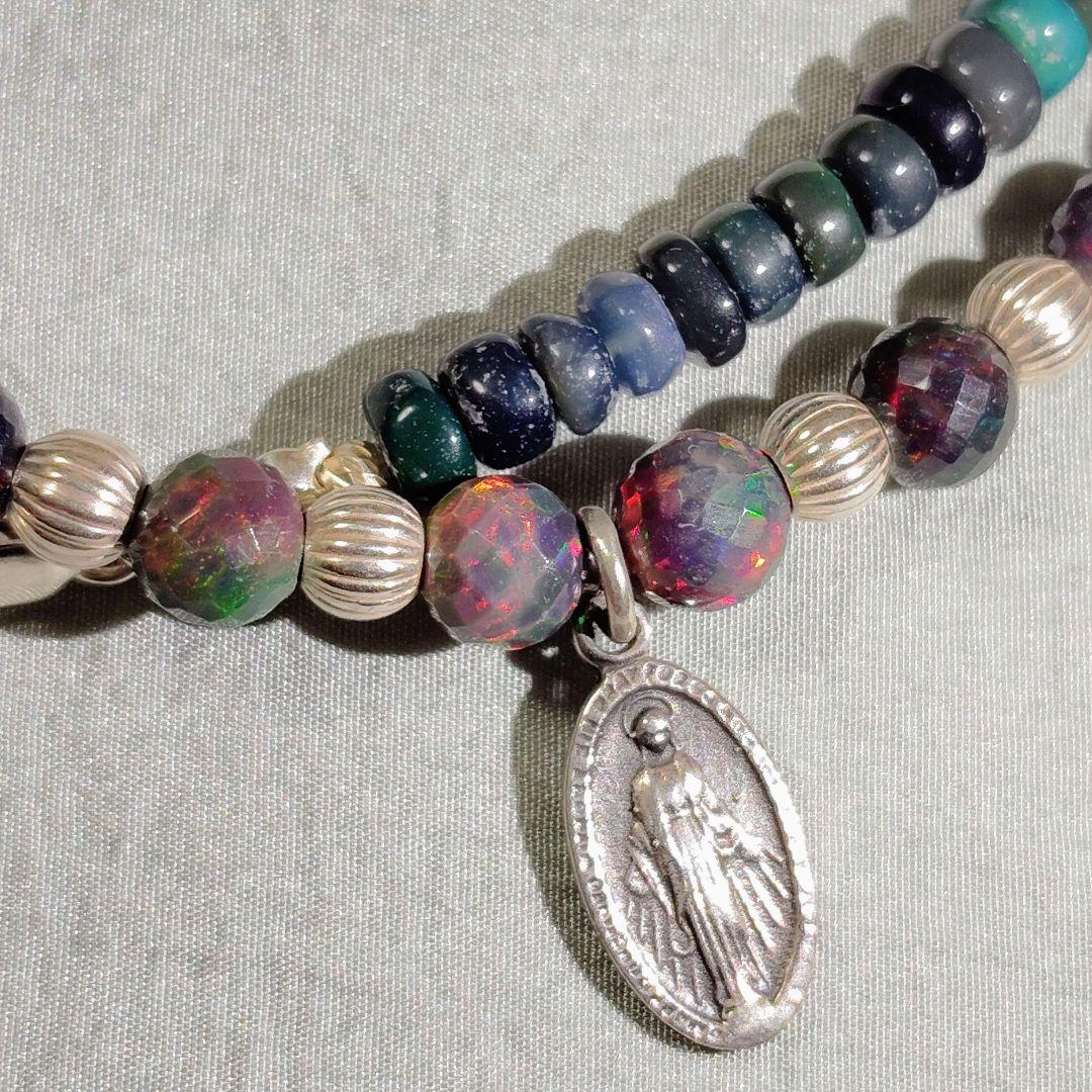 未来様 ブラックプレシャスオパール925マリア 不思議のメダイ ネックレス