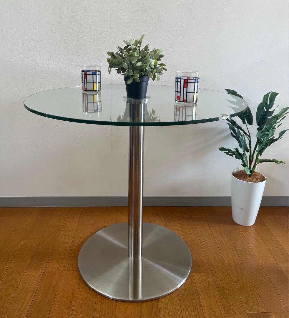 モダンスタイル　ガラステーブル　φ800 ミッドセンチュリー　ダイニング　カフェ