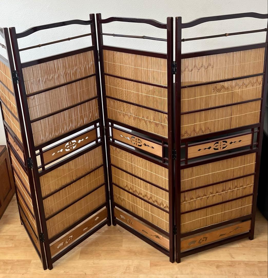 透かし彫り　簾屏風　衝立　パーテーション　間仕切り　昭和レトロ　古民家