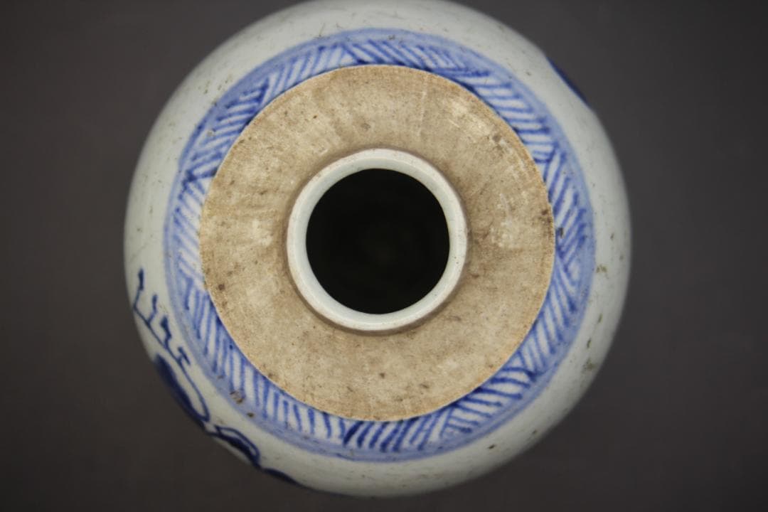 【海】古染付　清中期　人物山水絵小壺　本物保証！　骨董品 時代品 美術品