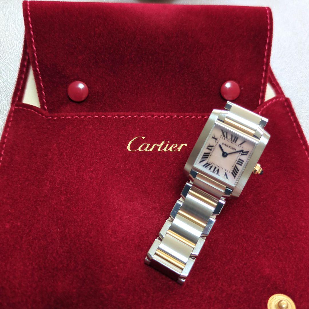 ✨️カルティエ✨️タンクフランセーズ　ピンクシェル コンビベルト