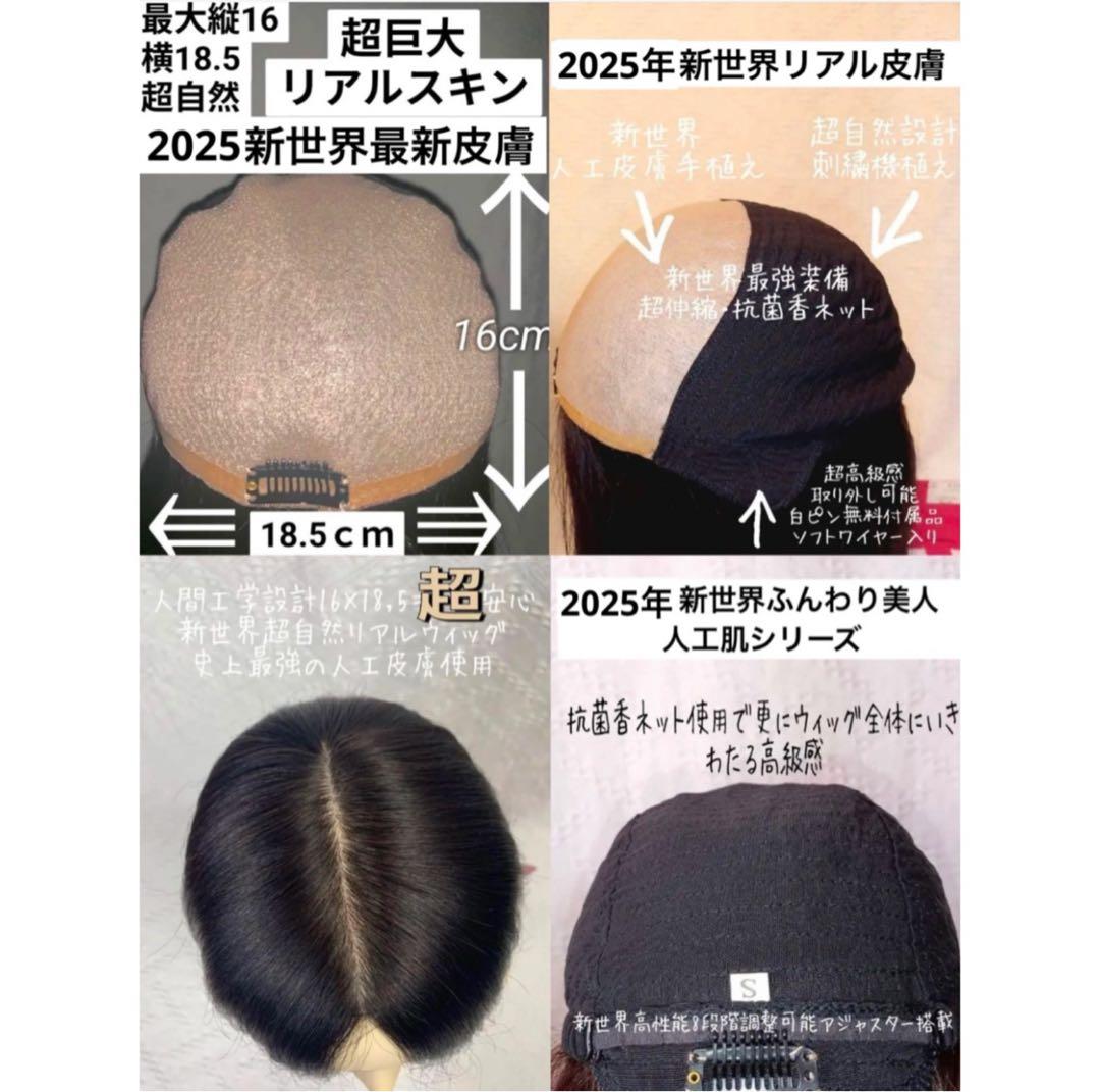 2025新世界　人毛100%　フルウィッグ　シルクスキン　医療ウィッグ　ブラック