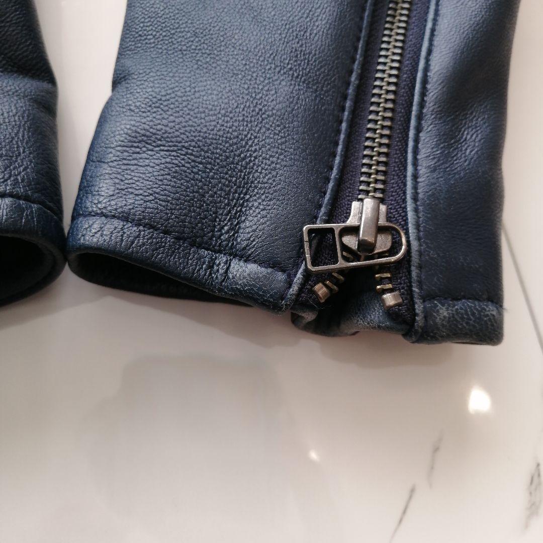 【極美品】コムサイズム ラムレザージャケット シングルライダーズ ネイビー M