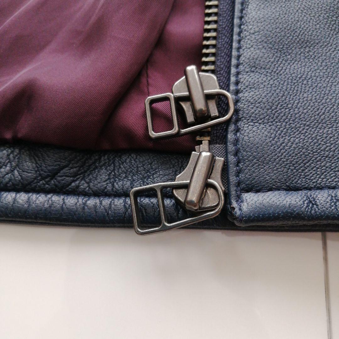 【極美品】コムサイズム ラムレザージャケット シングルライダーズ ネイビー M