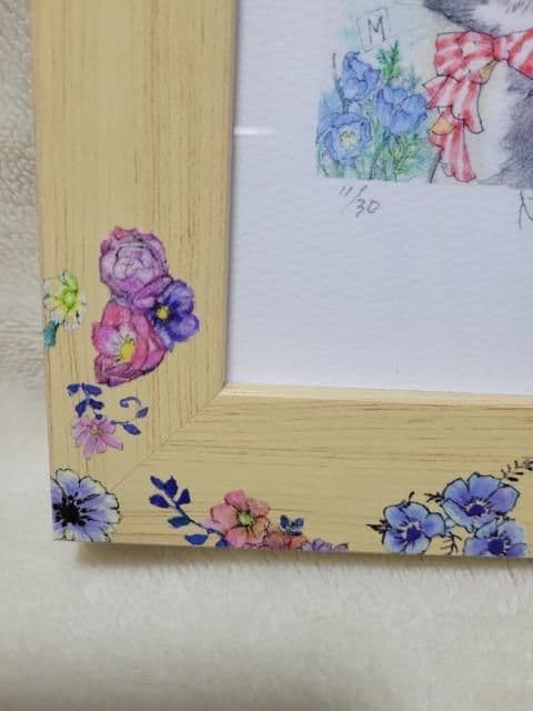 いのまたむつみ ミニ版画(猫)「青い花」直筆サイン入り/限定30枚
