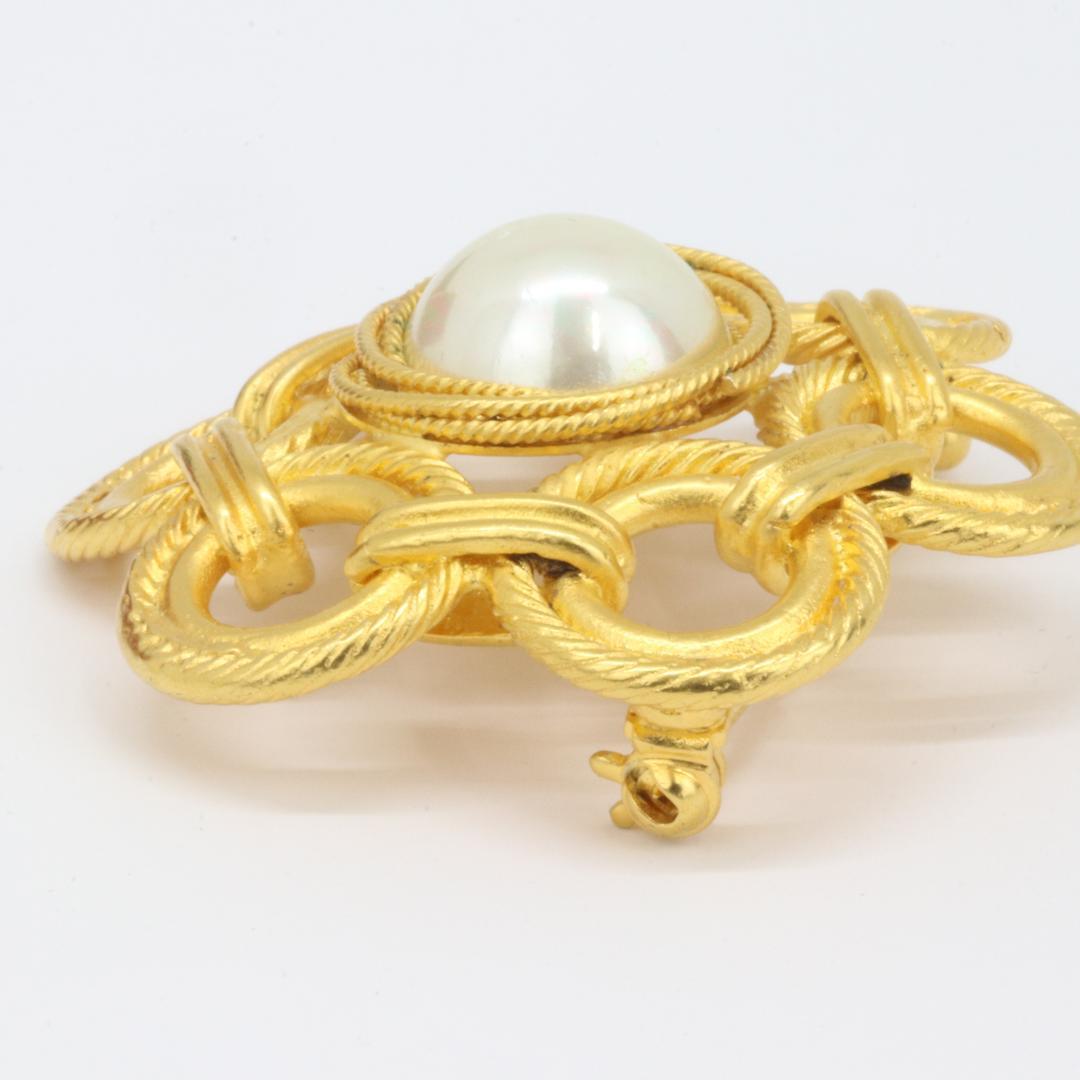 CELINE セリーヌ フラワーデザイン ブローチ フェイクパール ヴィンテージ