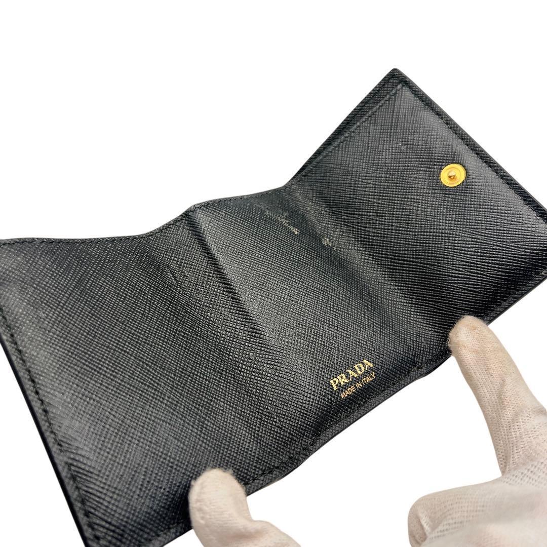 専用PRADA ミニウォレット ブラック レザー レディース 折り財布 7313