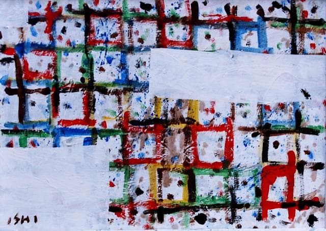 抽象画　　現代アート　「彩-41」　F4号　油彩の抽象画、木製フレーム付き