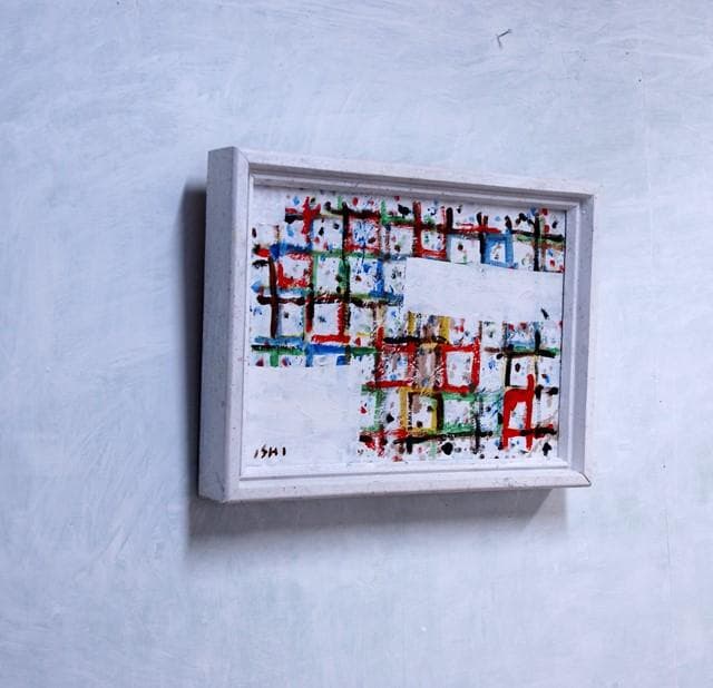 抽象画　　現代アート　「彩-41」　F4号　油彩の抽象画、木製フレーム付き