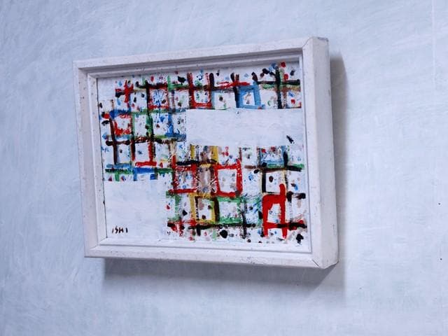 抽象画　　現代アート　「彩-41」　F4号　油彩の抽象画、木製フレーム付き