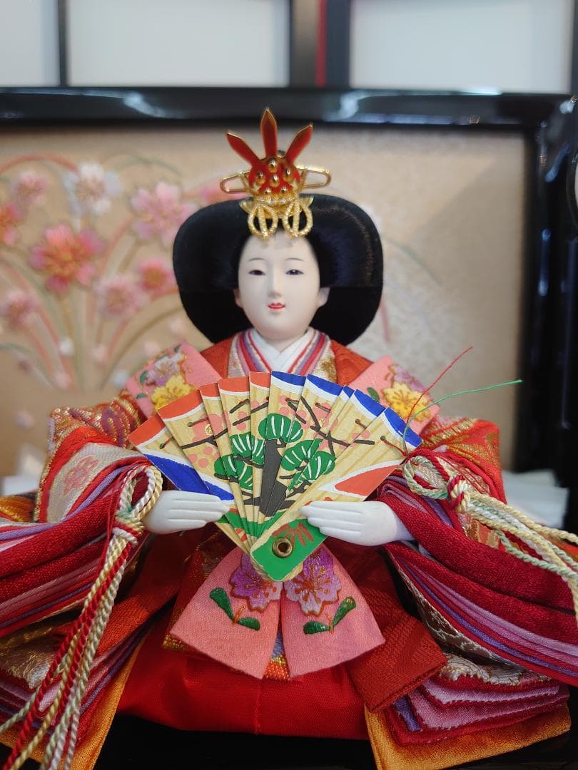 ●くみ●新品おひなさま●　桜づくし刺繍飾り　琵琶と琴のお道具付