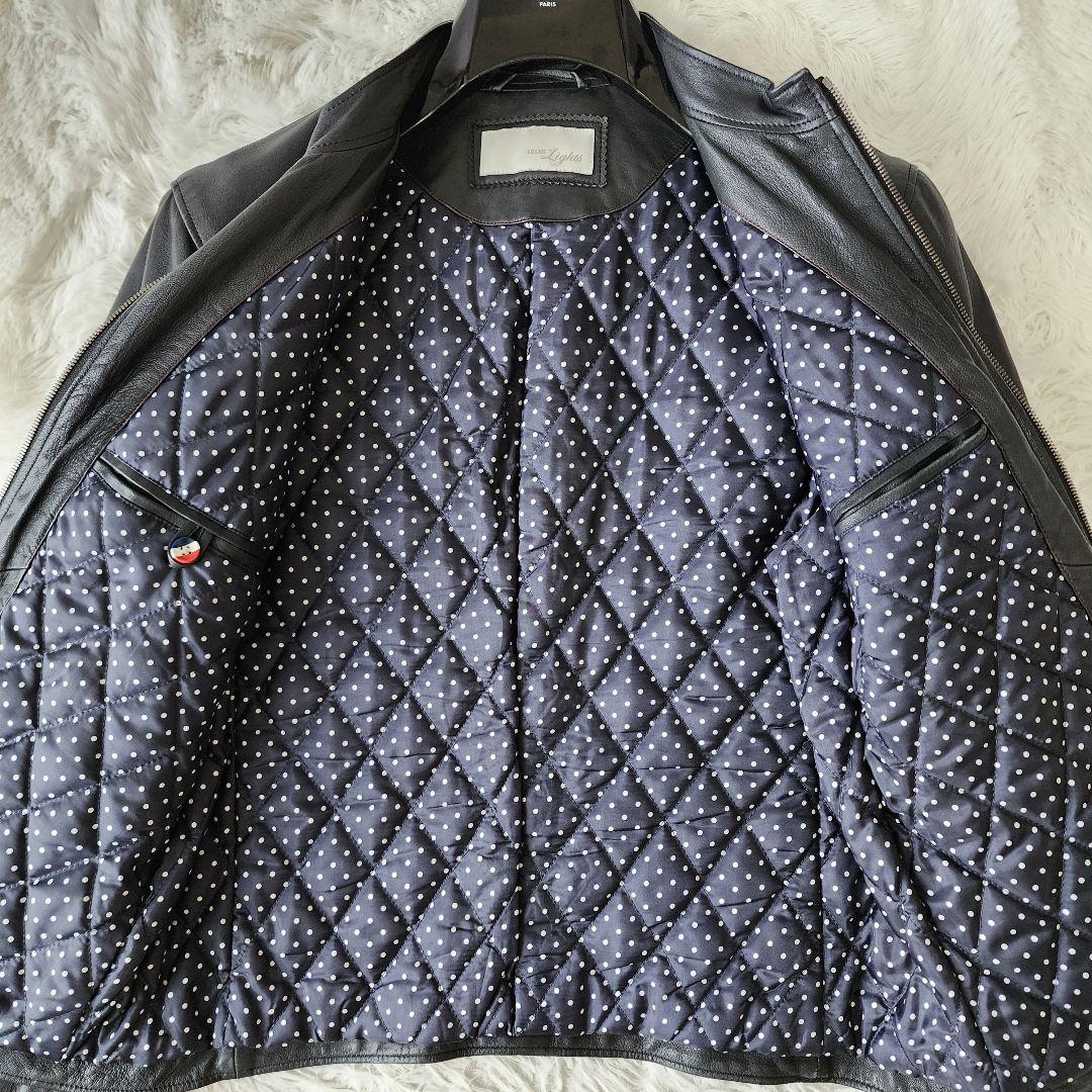 【L相当】ビームス シングル ライダース ラムレザー ジャケット ブラック系