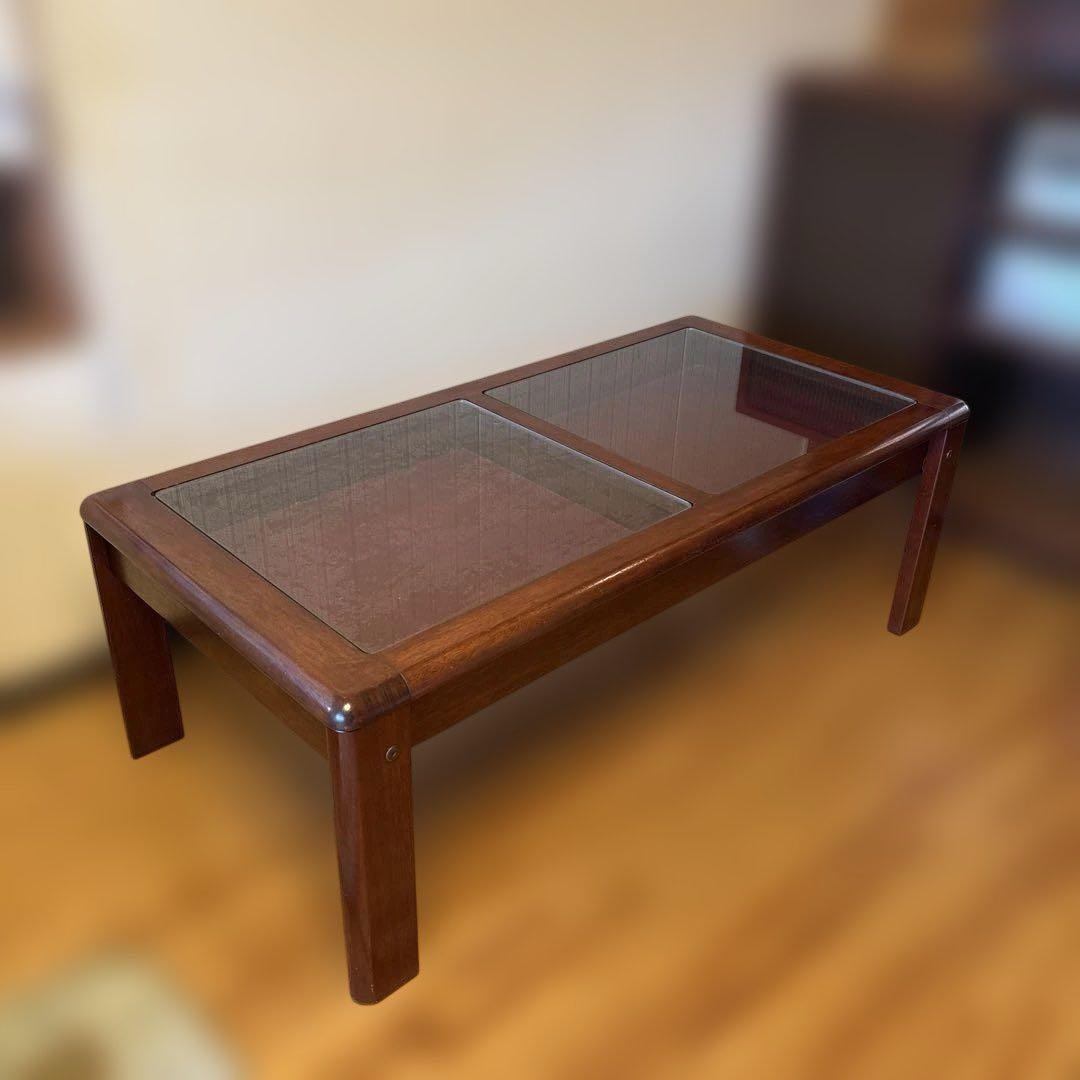 昭和レトロ！120cmローテーブル平成レトロ ガラス天板ディスプレイ コーヒー