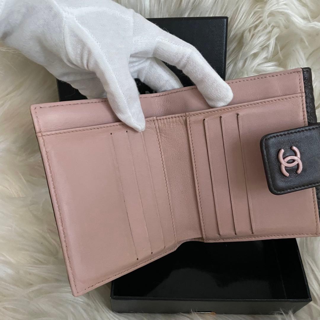 CHANEL シャネル マイクロチョコバー 二つ折り 財布 茶 ピンク 正規品