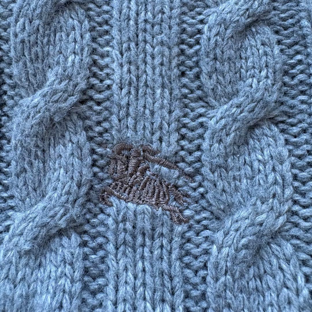 バーバリーブラックレーベル　ケーブルニット パーカー　ファー　グレー　M