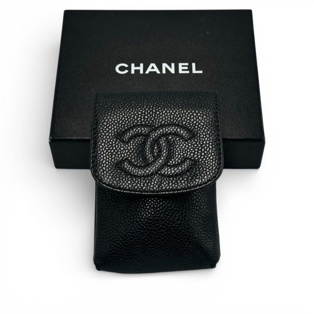 【極美品】箱付き シャネル シガレットケース タバコケース キャビアスキン 黒