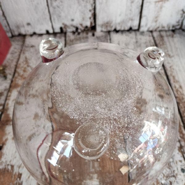 ヴィンテージ ビードロ 吹き硝子 フリル ガラス 三脚 金魚鉢 めだか鉢 気泡