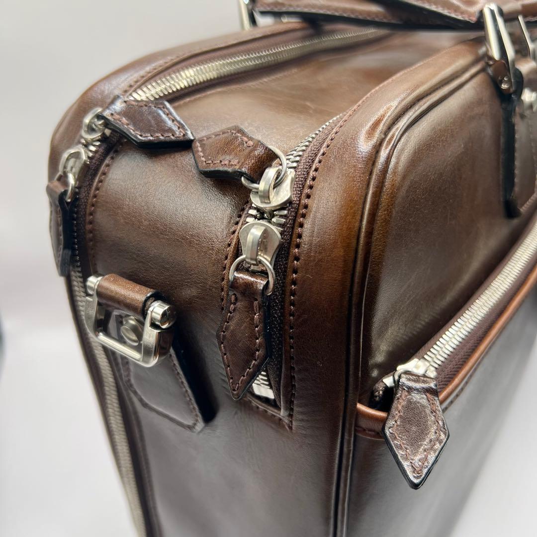 万双　双鞣和地　ダブルブリーフケース　ダークブラウン