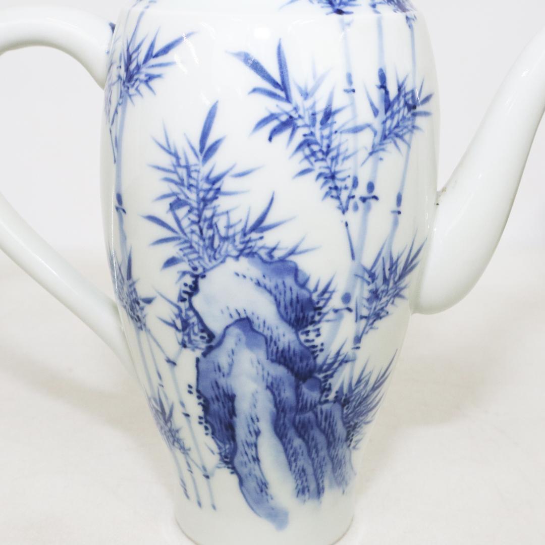 平安春峰造 青華竹笹文 水注 煎茶道具 金継有り