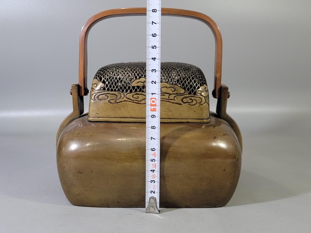 古銅 龍透かし火屋 手炙 香炉 時代物 DT624