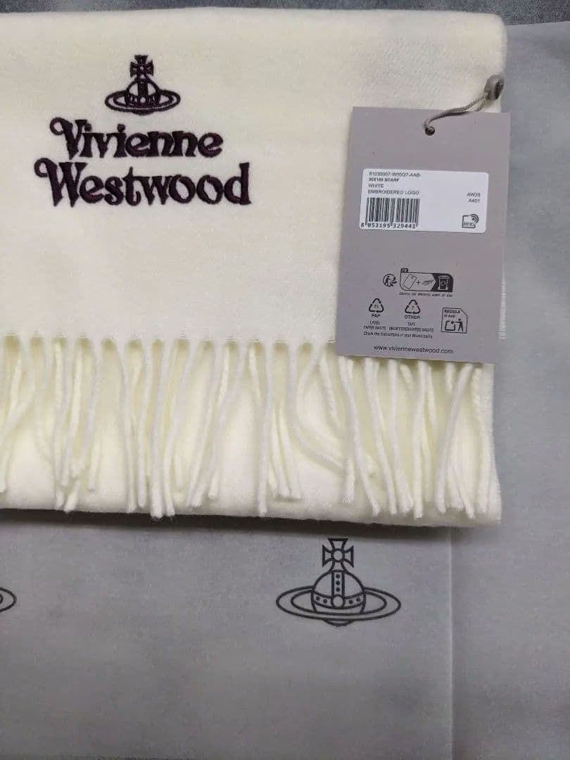 リボン付新品BOXタグ付 ヴィヴィアンウエストウッド ホワイト マフラー