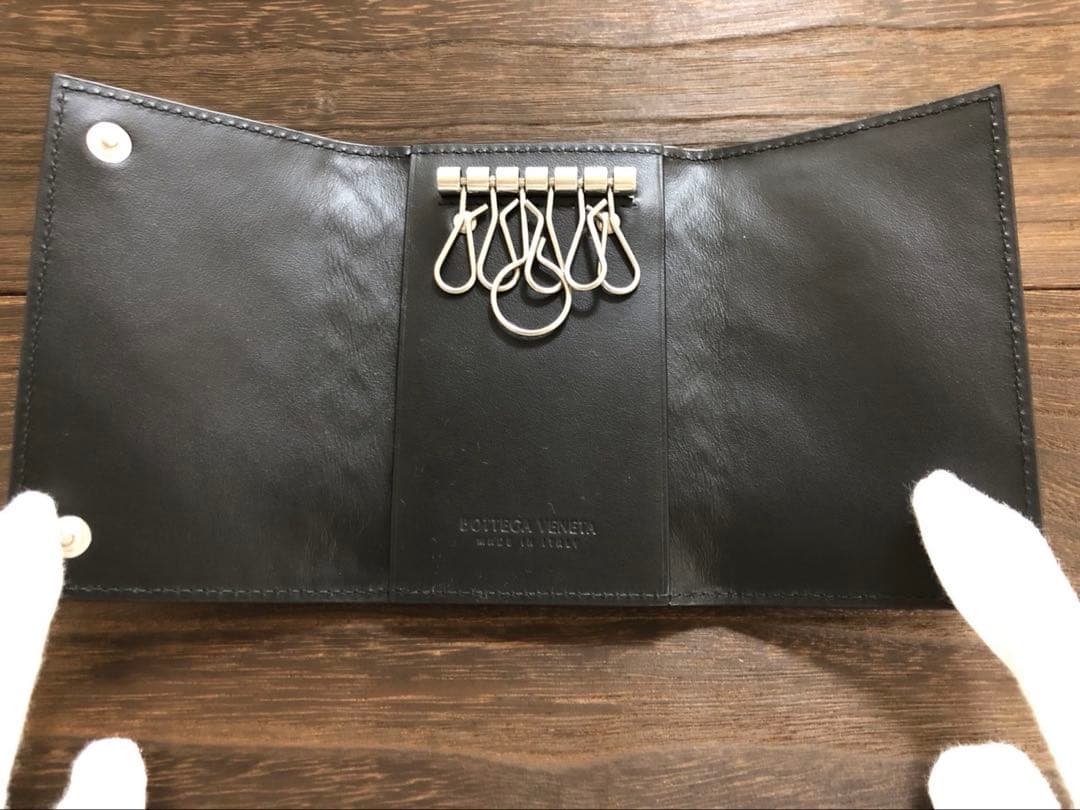 【現行新品】ボッテガヴェネタ　キーケース　イントレチャート　ブラック　キーリング