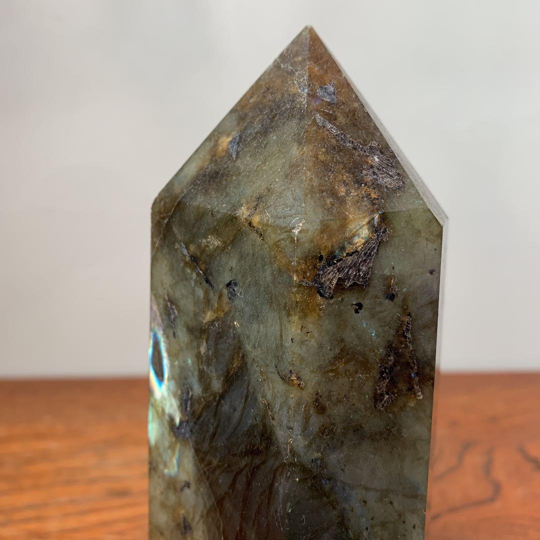 天然石　ラブラドライト　ガーデンクォーツ　モスグリーン　六角柱　結晶　特大