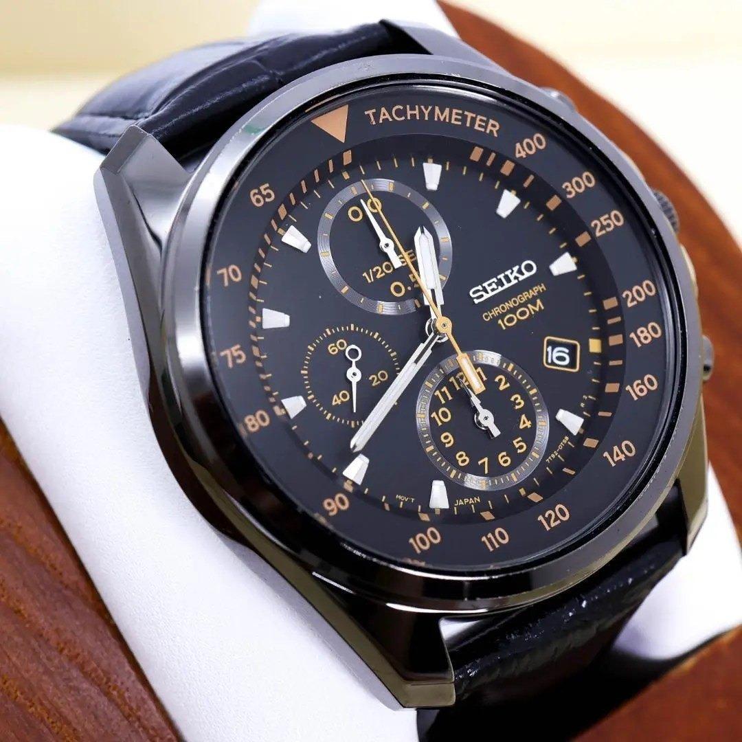 稼働 SEIKO 腕時計 クロノグラフ ブラック デイト 新品電池 2547