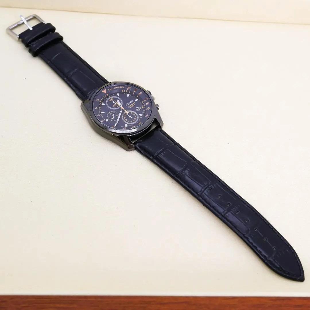 稼働 SEIKO 腕時計 クロノグラフ ブラック デイト 新品電池 2547